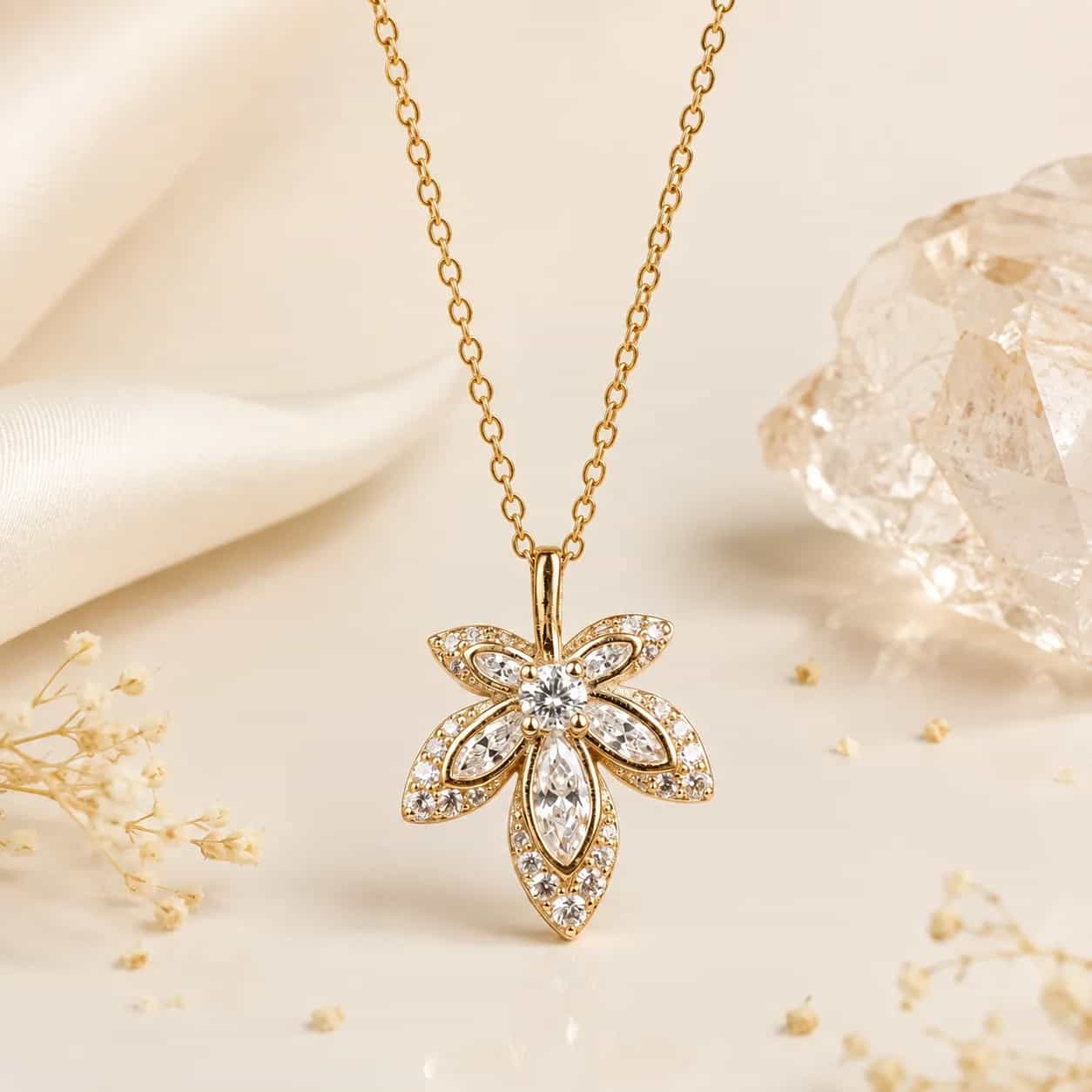 Elegant Floral Cubic Zirconia Pendant Necklace