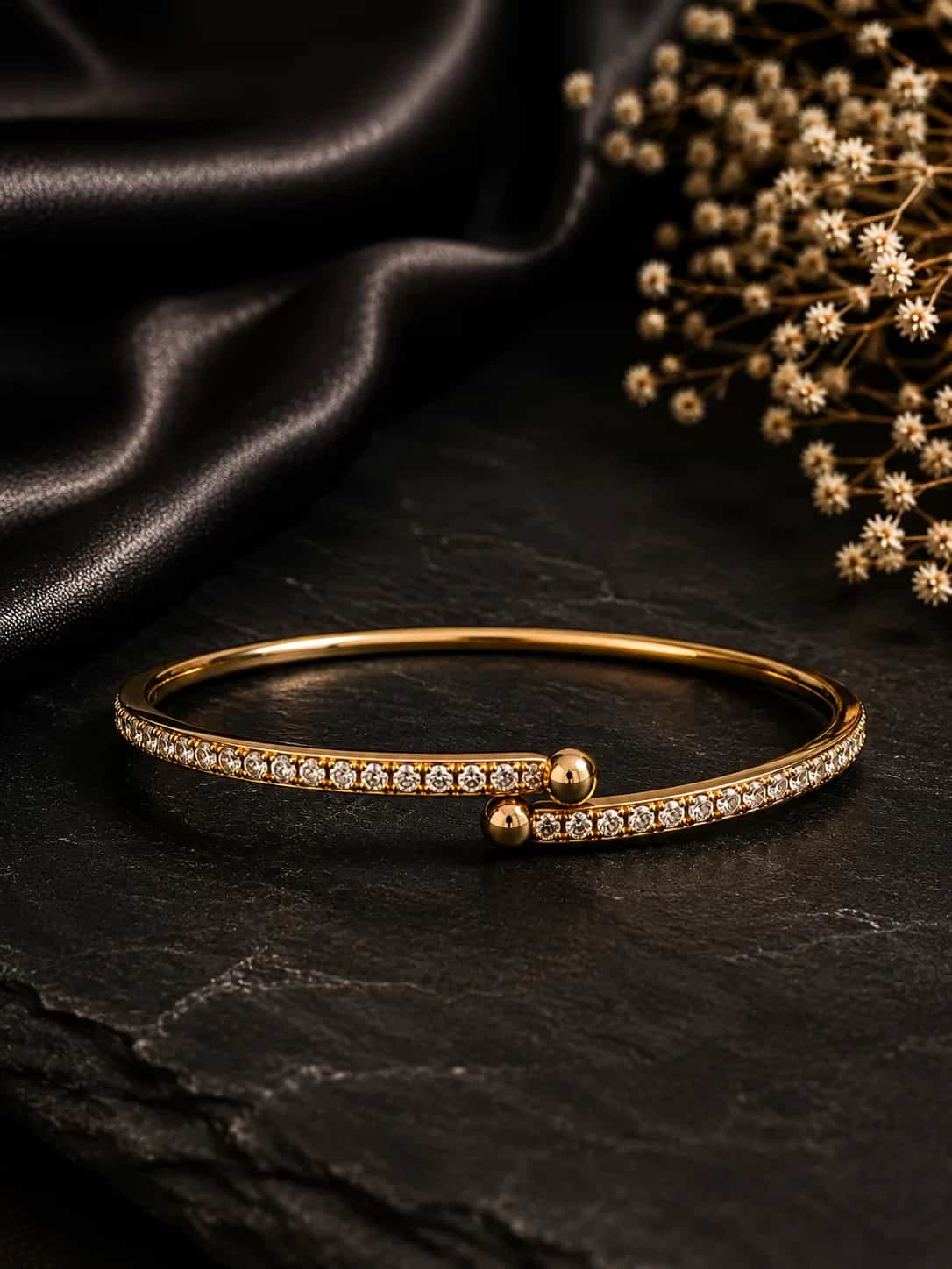 Elegant Gold Cubic Zirconia Open Cuff Bracelet