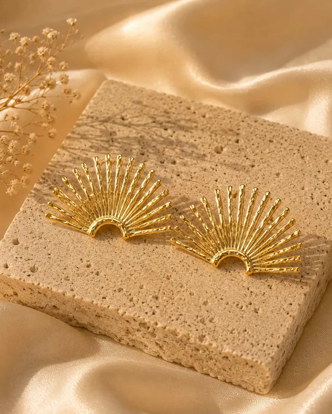 Golden Sunburst Fan Earrings