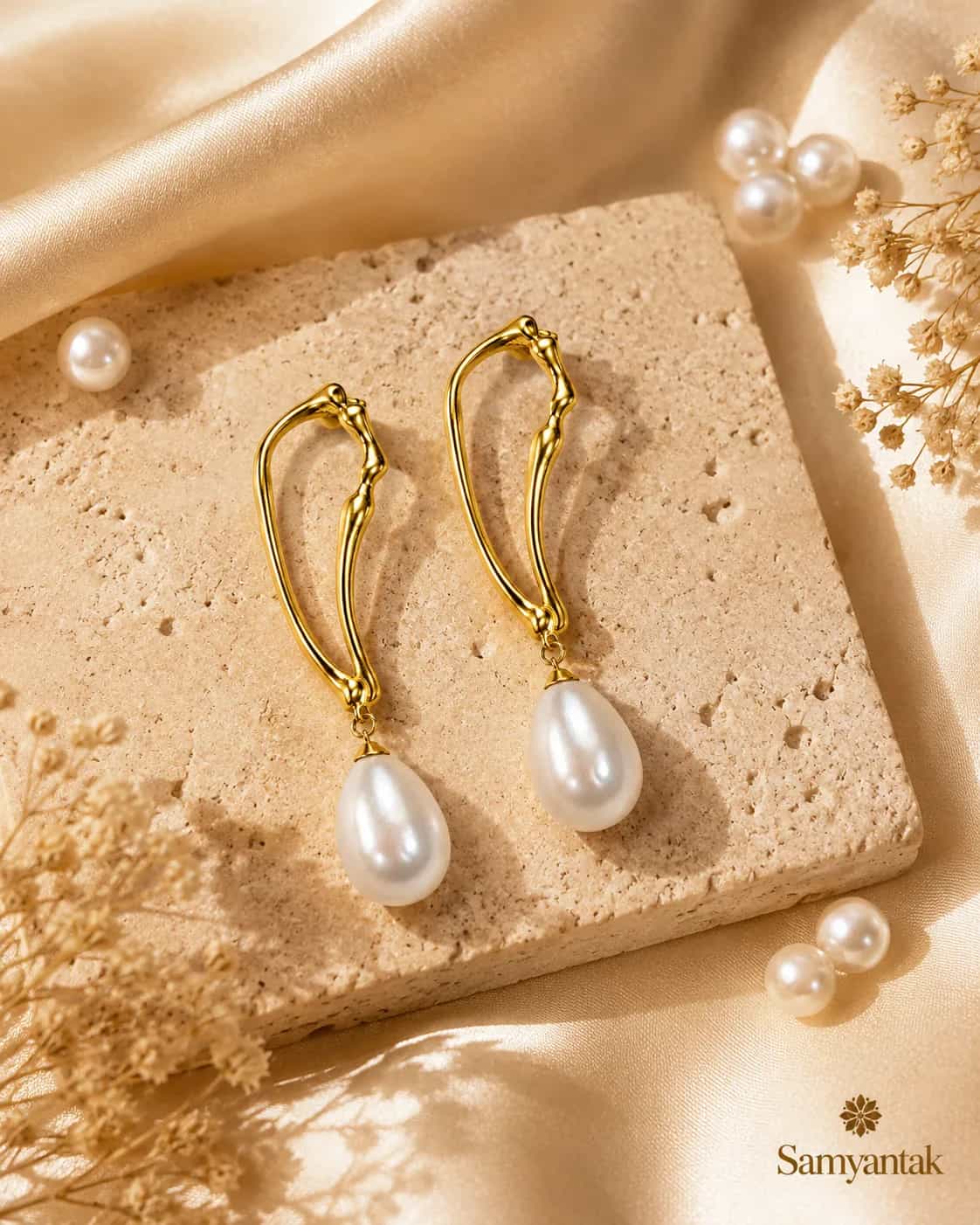 Pearl Grace Gold Drop Earrings