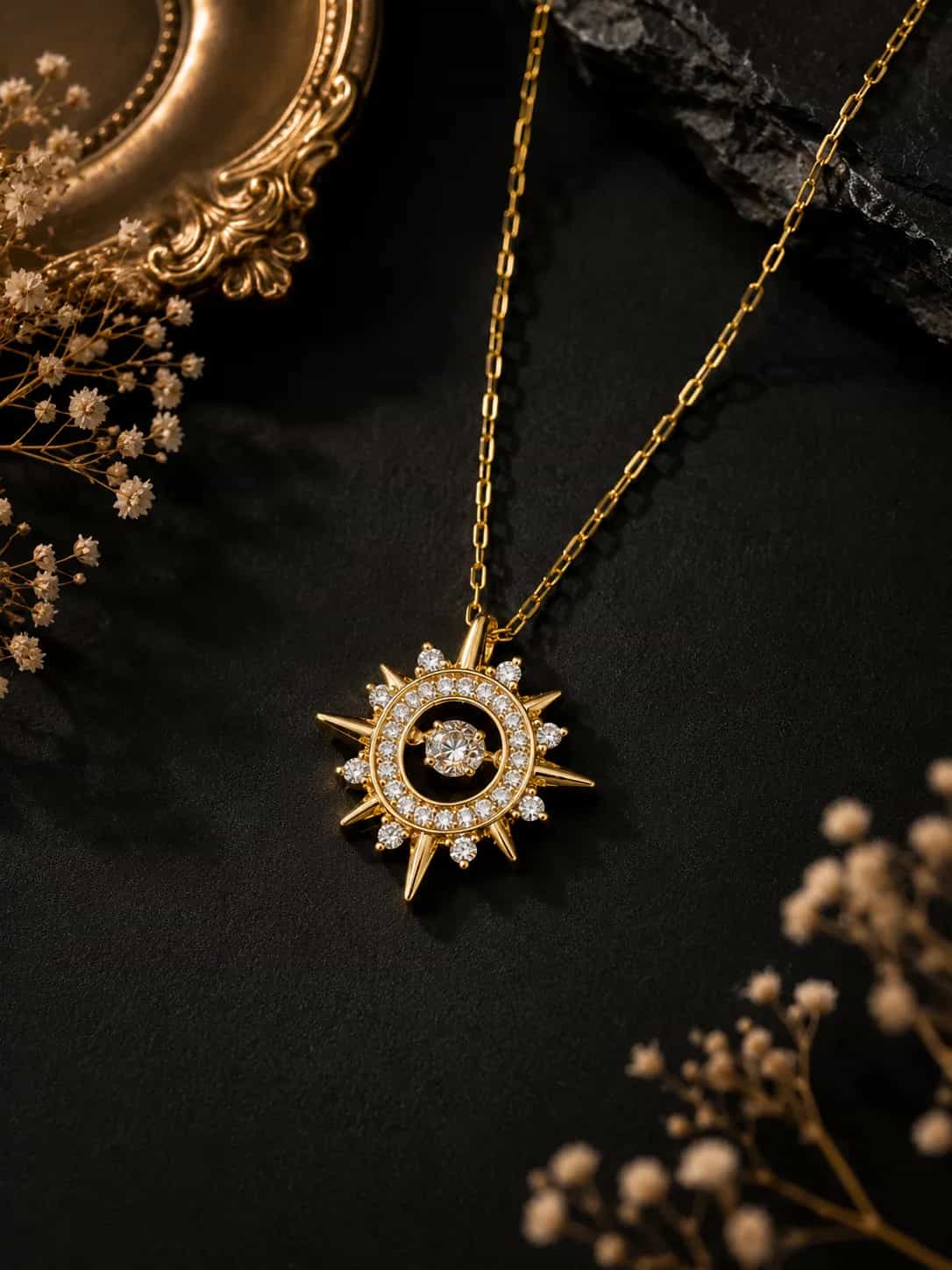 Celestial Sunburst Crystal Pendant Necklace