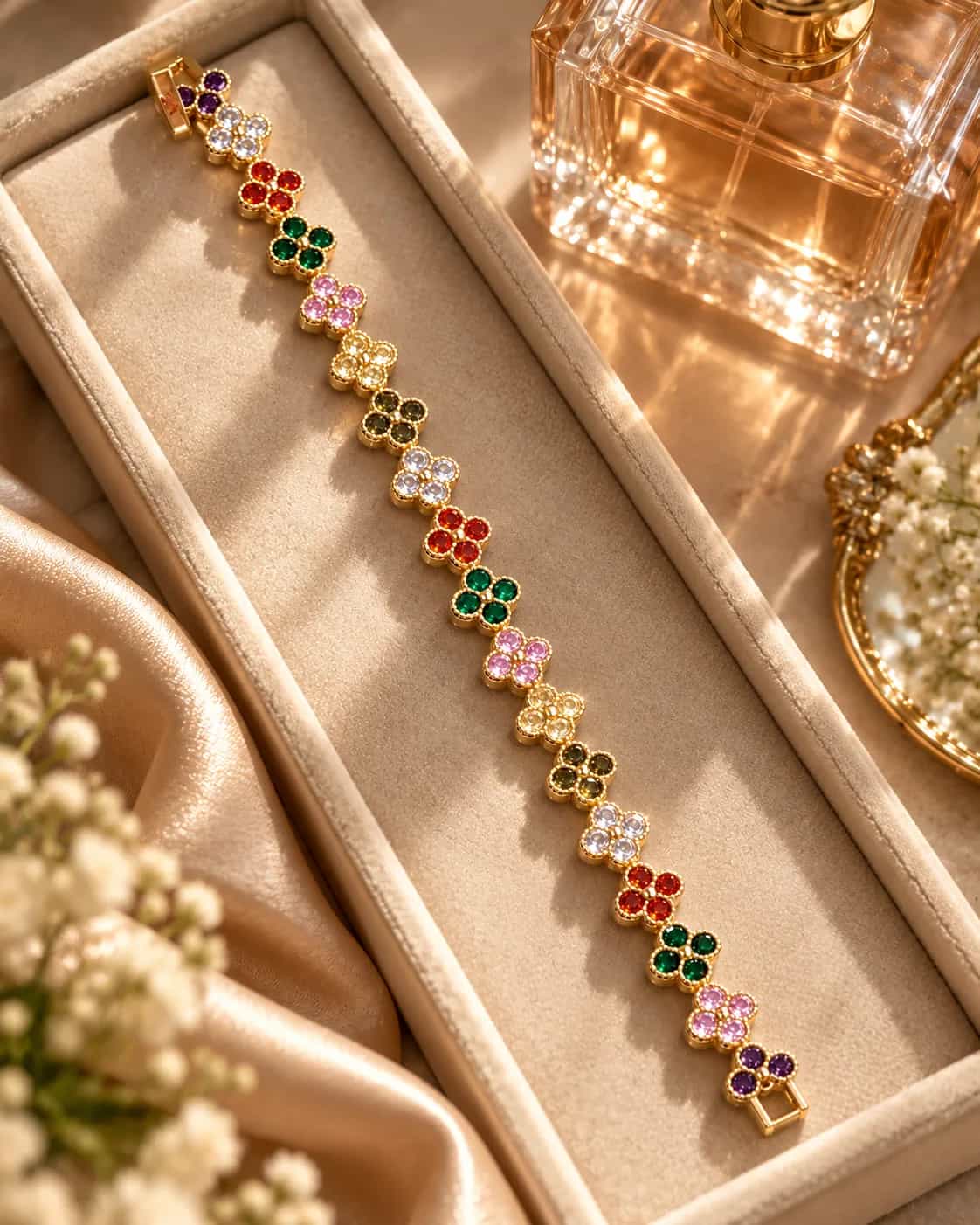 Multicolor Floral Gemstone Bracelet