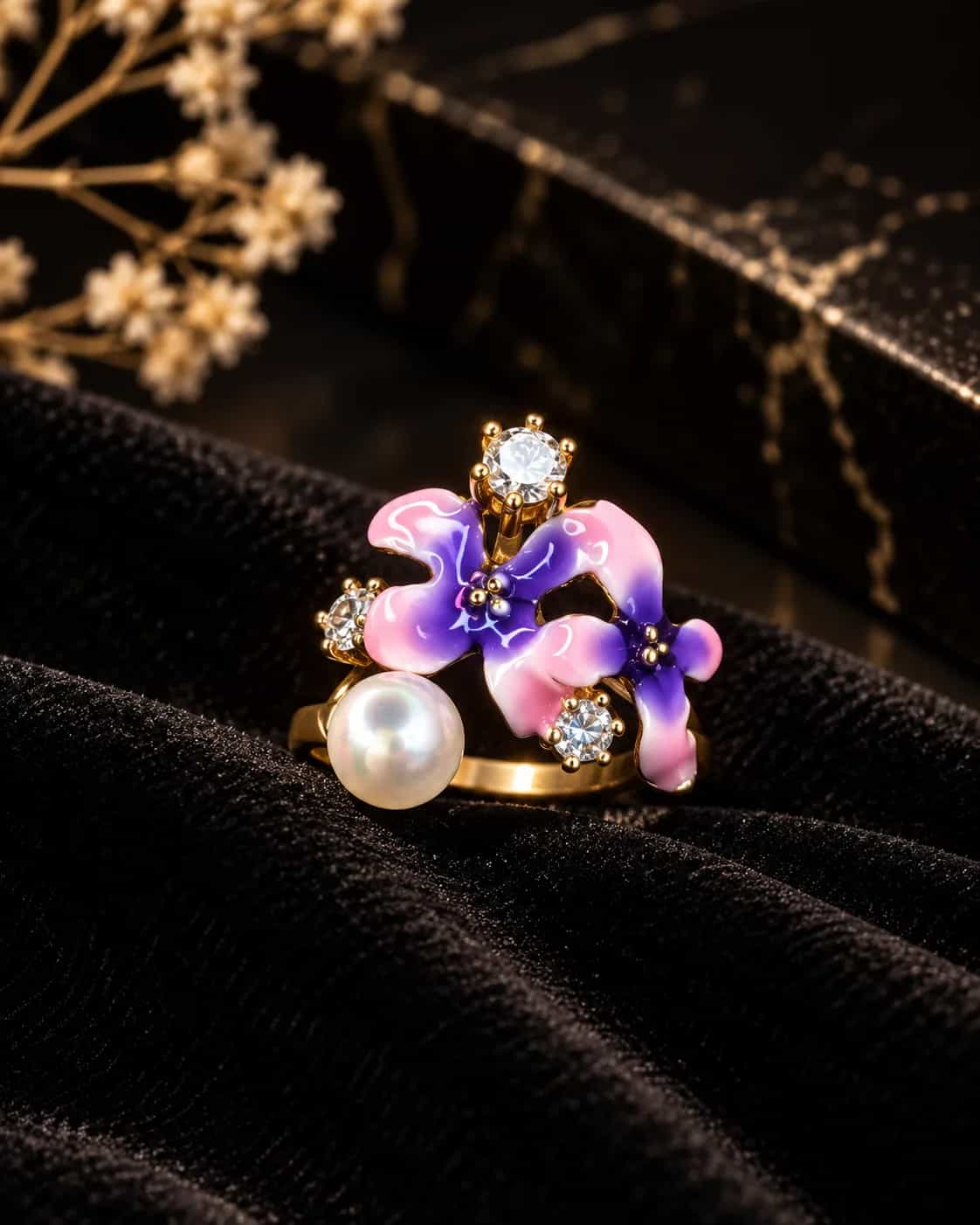 Pink & Purple Floral Pearl Ring