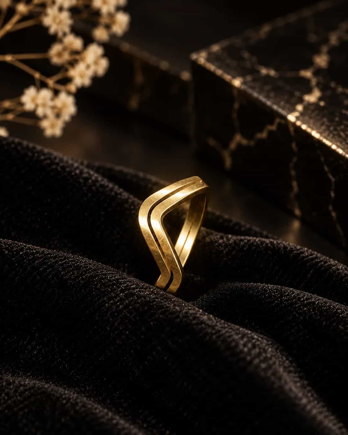 Golden Double Wave Ring