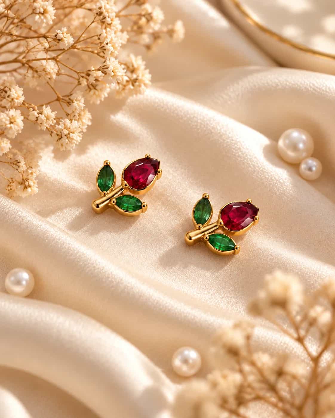 Ruby Tulip Gemstone Earrings
